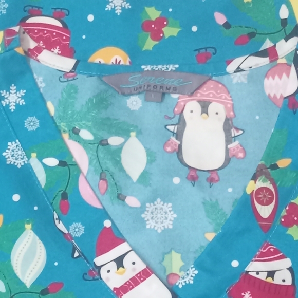 Ladies Serene Christmas Scrub Top - Picture 3 of 3